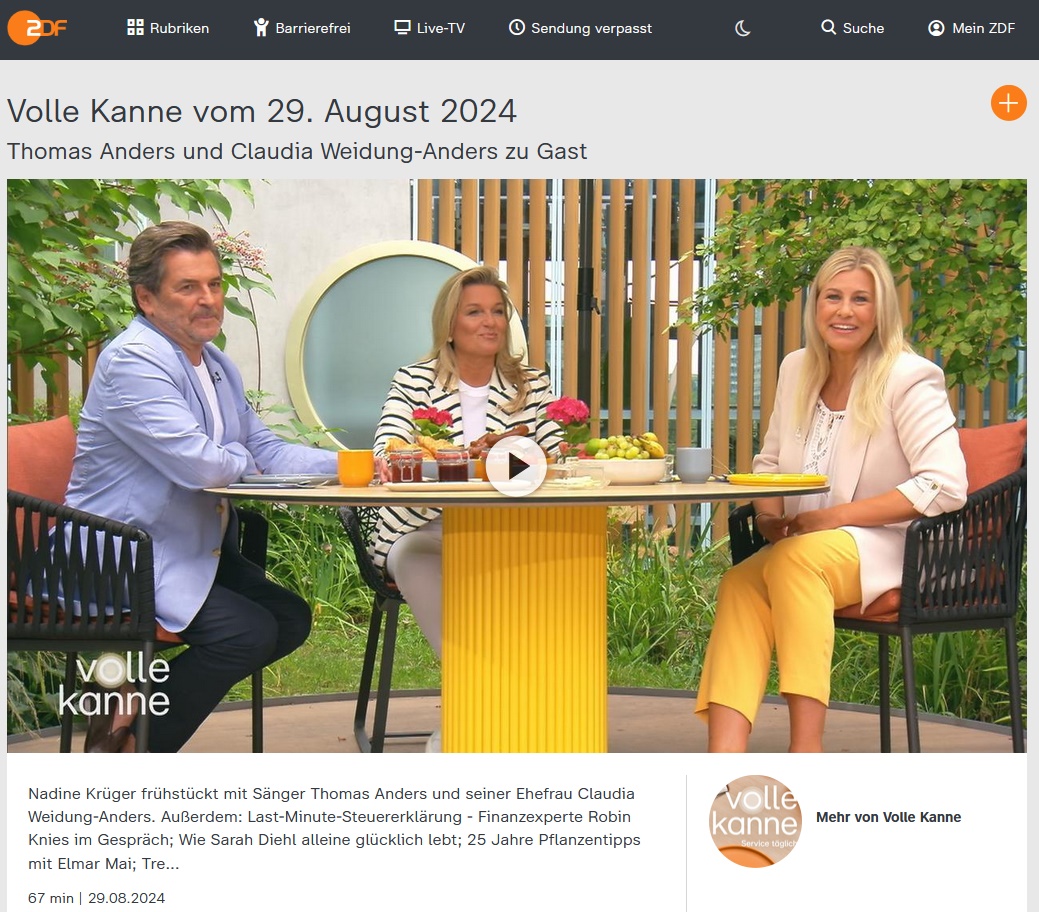 Volle Kanne ZDF Thomas Anders Claudia Weidung-Anders Nina Krüger Hortensien 2024 August 